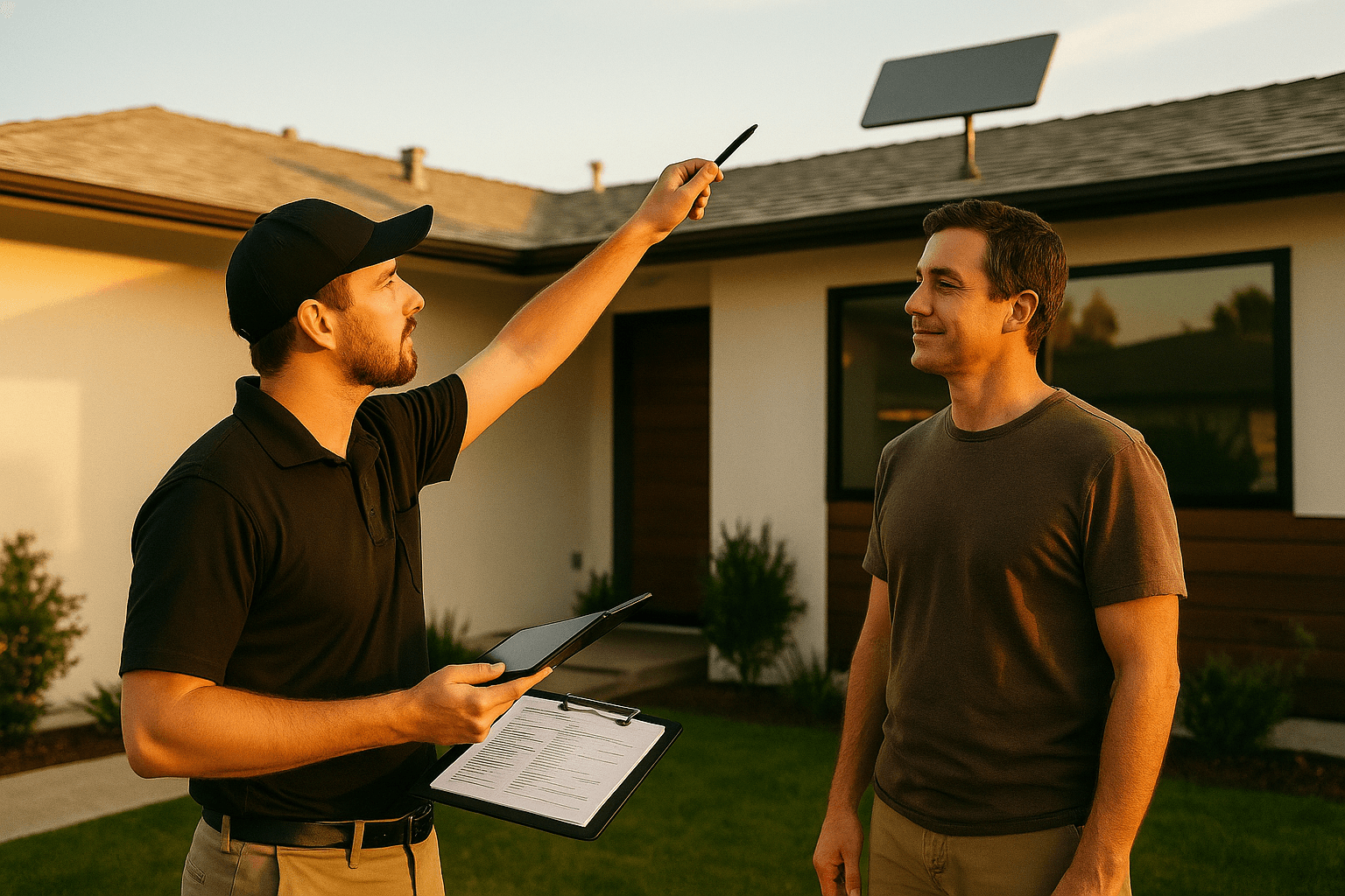 Starlink dish installed on a clean Orange County rooftop with a price tag overlay representing 2026 flat-rate installation pricing