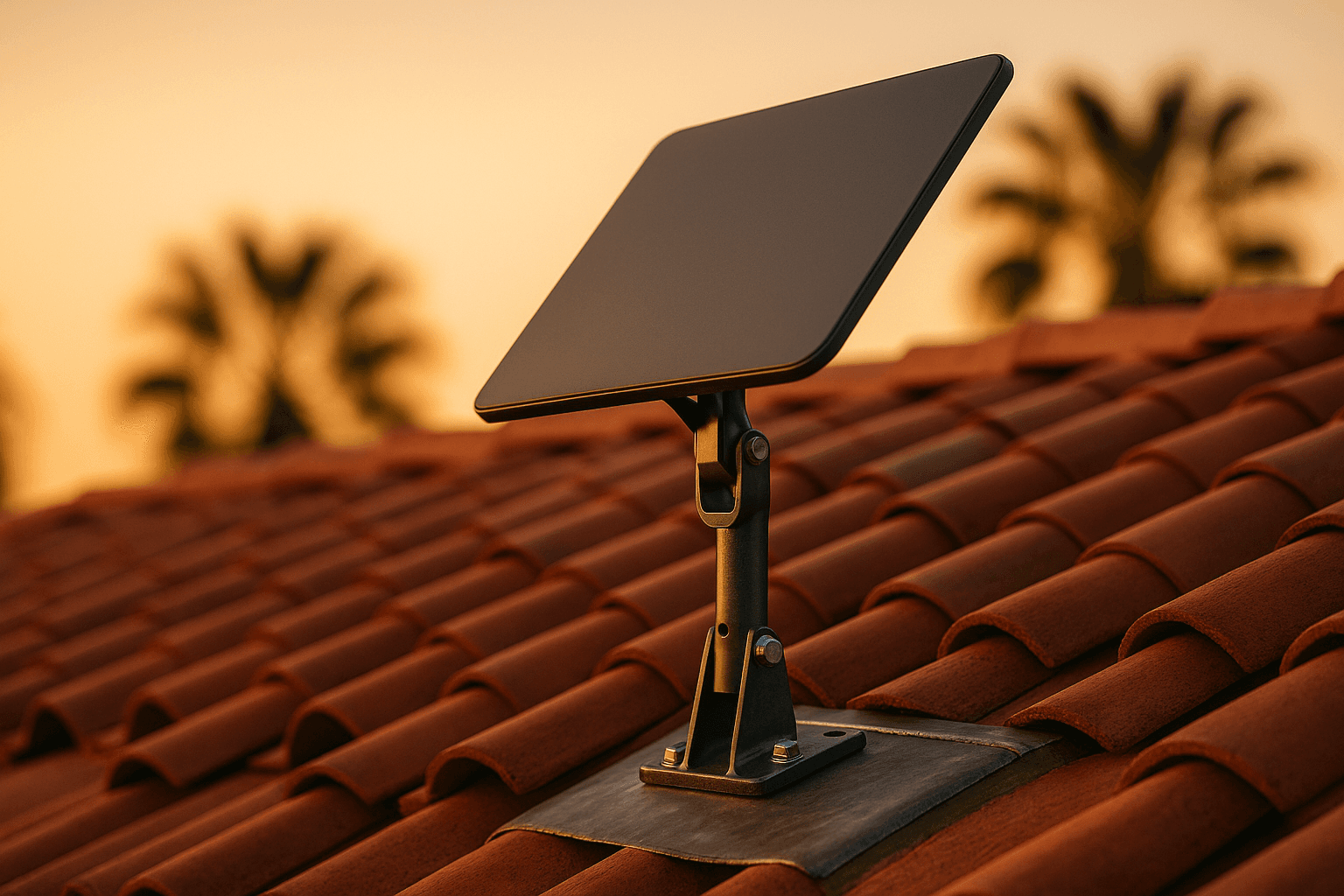 Starlink dish mounted on a red clay barrel tile roof in Orange County using a tile hook, no tile damage